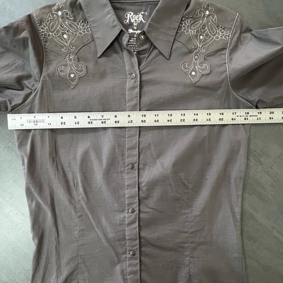Rock 47 By Wrangler‎ Snap Western Shirt Embroidered Accents Women’s Size Small - Picture 10 of 10